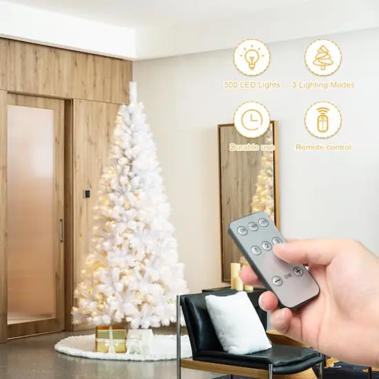 8ft. Pre-Lit White Pine Artificial Christmas Tree, Warm White Lights {3}