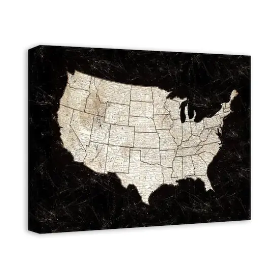 Black United States Map 20" x 16" Canvas Wall Art {3}