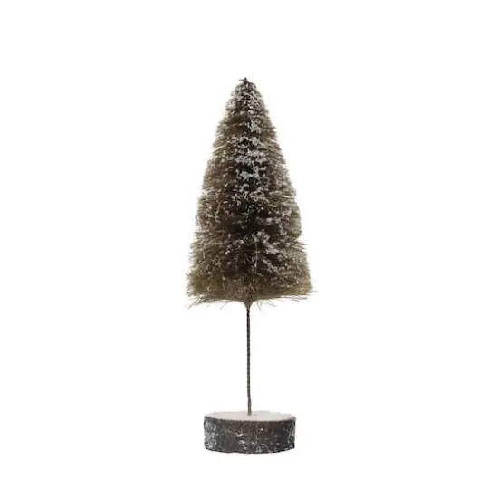 Hello Honey&reg; 15.75" Sisal Bottle Brush Tree with Wood Slice Base & Snow Finish Mustard {1}