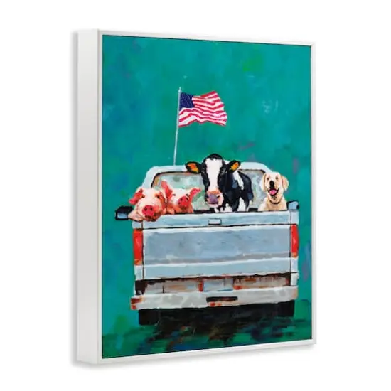 Stupell Industries Farm Animals Pickup Truck Waving American Flag Framed Giclee Art White {4}