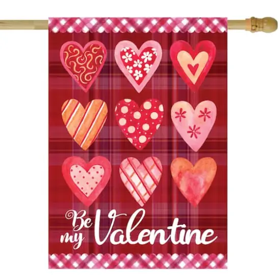 Be My Valentine Large Plaid & Heart Outdoor House Flag {1}