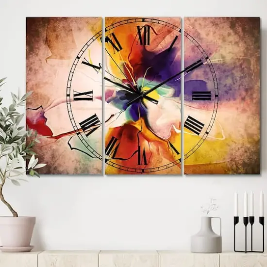 Designart Creative Flower In Multiple Colors Multipanel Wall Clock {3}