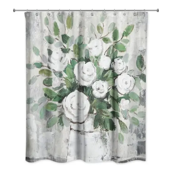White Roses 71" x 74" Shower Curtain {1}