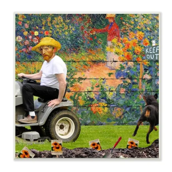 Stupell Industries Van Gogh Gardening Flowers Farmer Dog Collage Wall Plaque Art {1}