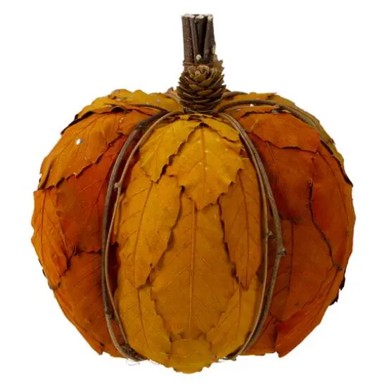 7.5" Orange & Brown Fall Harvest Tabletop Pumpkin {4}
