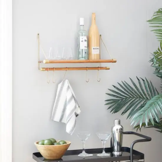 Gold Wood Contemporary Wall Hook, 14" x 23" x 6" {9}