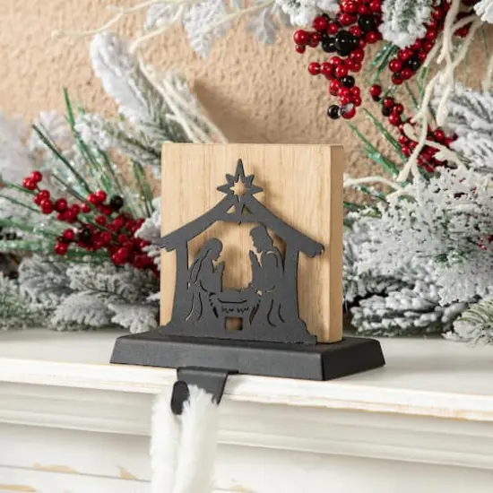 Glitzhome&reg; 5" Christmas Metal Nativity Scene Stocking Holder Set {3}