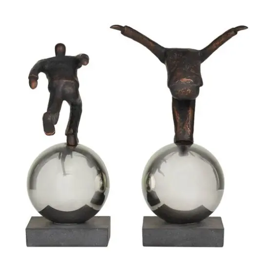 Bronze People Sculpture with Silver Ball Stand Set {7}