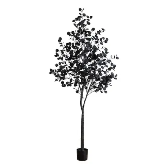 8ft. Pre-Lit Artificial Halloween Black Eucalyptus Tree with 540 Orange & Purple LED Lights {1}