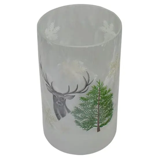 10" Winter Deer Flameless Glass Christmas Candle Holder {4}
