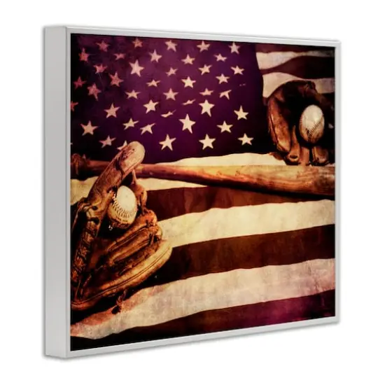 Stupell Industries American Flag Stripes Stars Baseball Mitt Sports Motif Framed Giclee Art White {4}