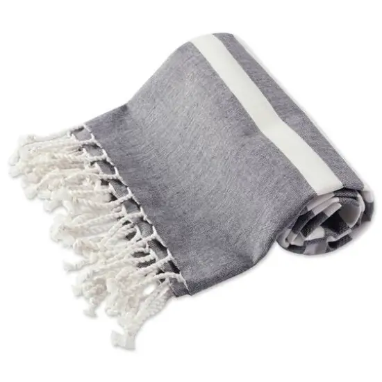 DII&reg; Striped Fouta Towel with Fringe Black {7}