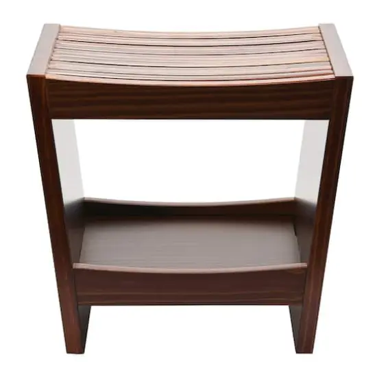 Hello Honey&reg; 18" Modern Slatted Solid Wood Stool With Storage Shelf Walnut Finish {6}