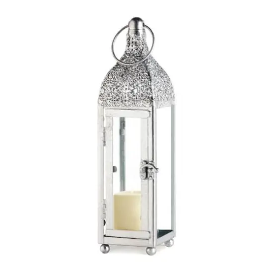 11.5" Silver Ornate Candle Lantern {1}