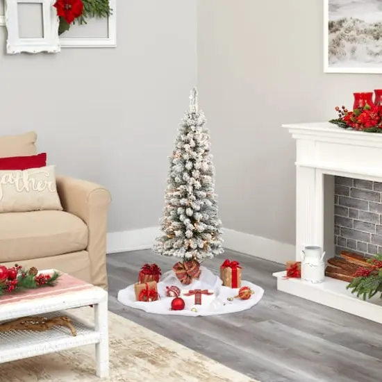 4ft. Pre-Lit Flocked Pencil Artificial Christmas Tree with Clear LED Lights {7}