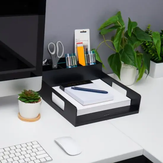 Mind Reader Black Plastic Utensil, Napkin & Plate Serving Tray {6}