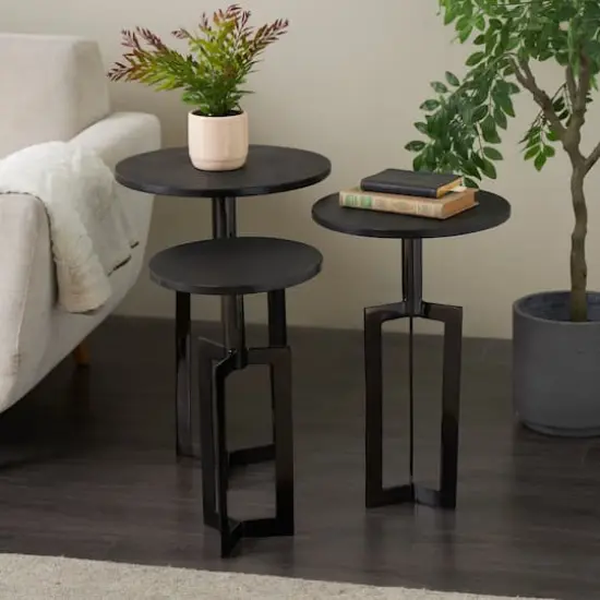 Black Aluminum Metal Tripod Accent Table Set {3}