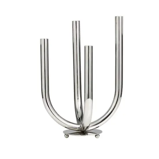 15" Silver Stainless Steel Abstract U-Shaped Candelabra {3}