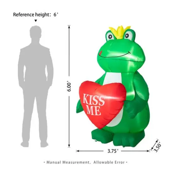 Glitzhome&reg; 6ft Lighted Valentine's Inflatable Frog with Heart Decor {8}