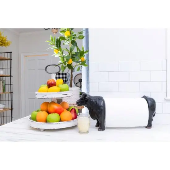 Hello Honey&reg; 18.5" Distressed Cream Wood 2-Tier Tray {7}