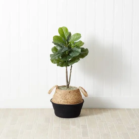 3ft. Artificial Fiddle Leaf Fig Tree With Handmade Cotton & Jute Woven Basket DIY Kit Black {8}