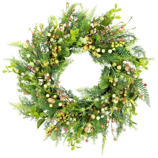 22" Berry & Crabapple Fern Foliage Spring Wreath {1}