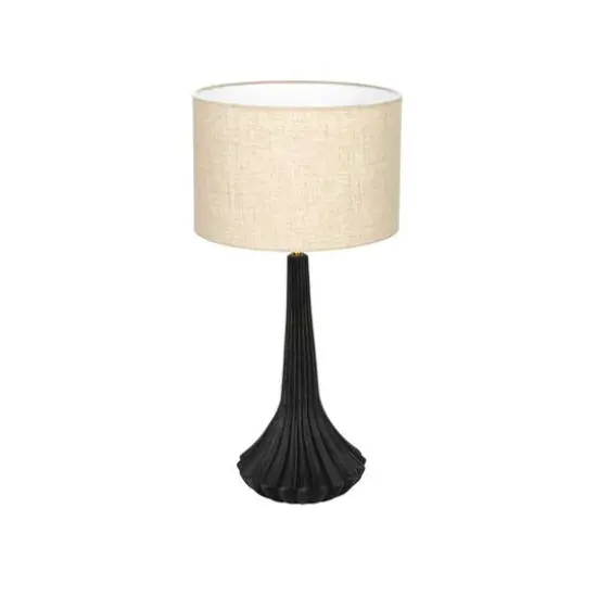 Hello Honey® 24" Black & Natural Mango Wood Pleated Table Lamp with Linen Shade {1}
