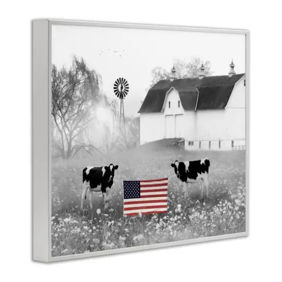 Stupell Industries Americana Barn Country Cows Flag Framed Giclee Art White {4}