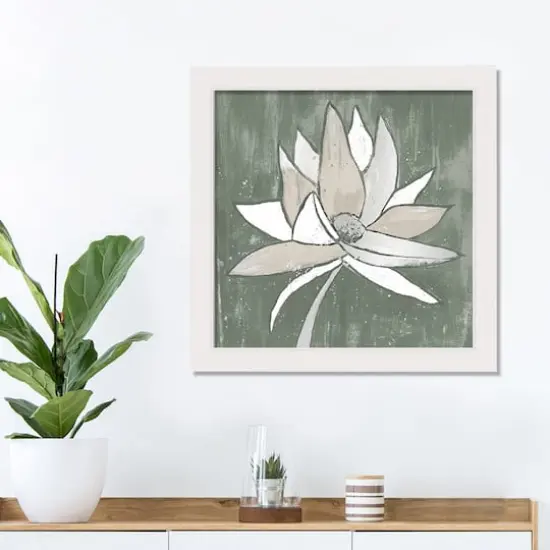Sage Lotus Flower White Framed Print {3}