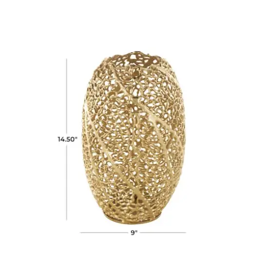 14.5" Gold Aluminum Abstract Metallic Coral Inspired Vase {8}