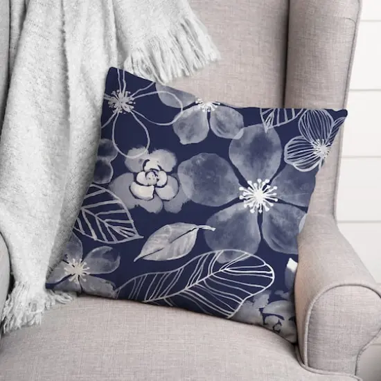 18" x 18" Watercolor Flowers Versatile Throw Pillow Navy {3}