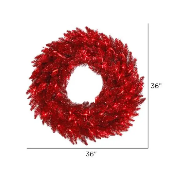 36" Tinsel Red Fir Wreath, Red Dura-Lit&reg; LED Lights {3}