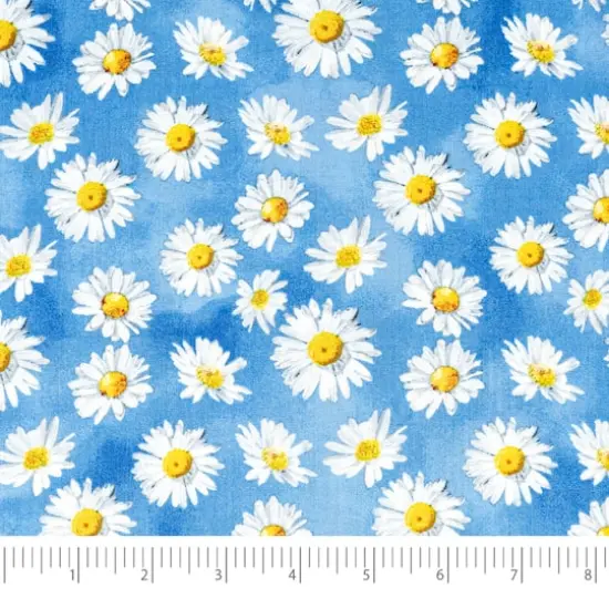 SINGER Small Daisies on Blue Cotton Fabric {1}