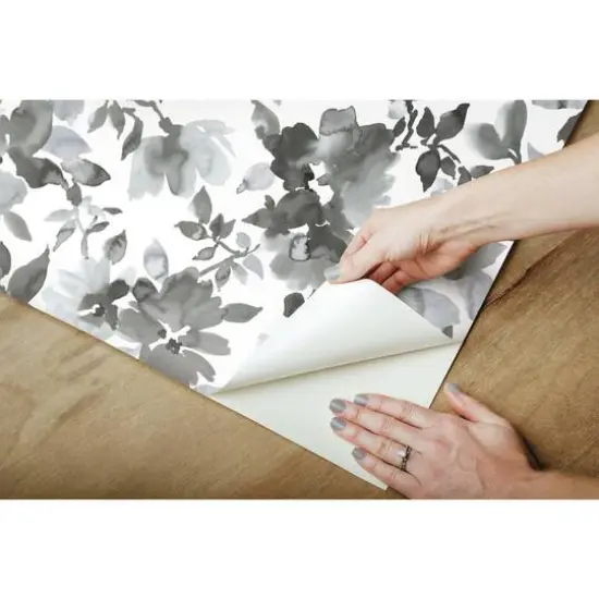 RoomMates Watercolor Floral Peel & Stick Wallpaper Black {10}