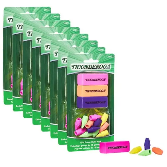 Ticonderoga&reg; Neon Beveled & Wedge Cap Eraser Combo Set, 8 Packs of 15 {1}