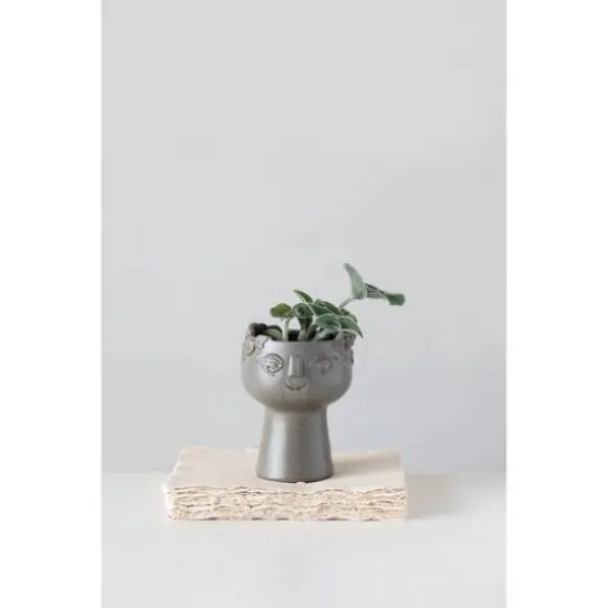 Hello Honey&reg; 7" Reactive Glaze Stoneware Planter with Face {3}
