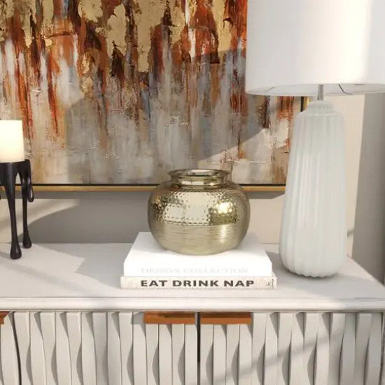 7" Gold Aluminum Brushed Vase with Hammered Top {8}