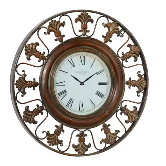 Brown Antique Fleur De Lis Wall Clock {3}