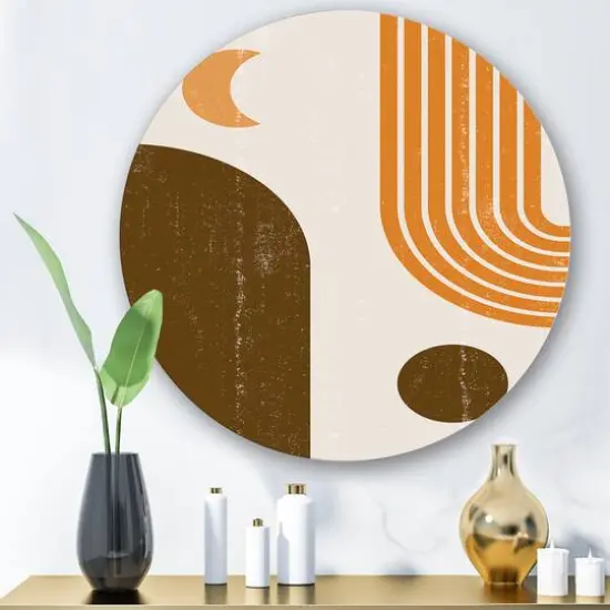 Designart - Abstract Geometric Rainbow In Earth Tones - Modern Metal Circle Wall Art {3}