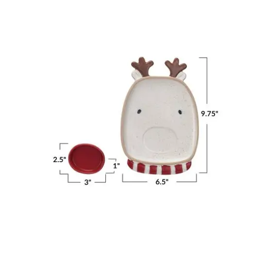 Hello Honey&reg; 9.75" Reindeer Head Stoneware Platter & Red Nose Dish Set {5}