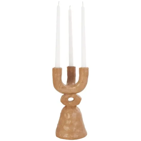 11" Brown Speckled Abstract Totem 3 Taper Candle Candelabra {4}