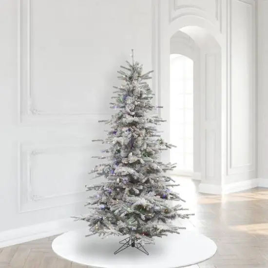 6.5ft. Pre-Lit Flocked Sierra Fir Artificial Christmas Tree, Multicolor LED Lights {3}