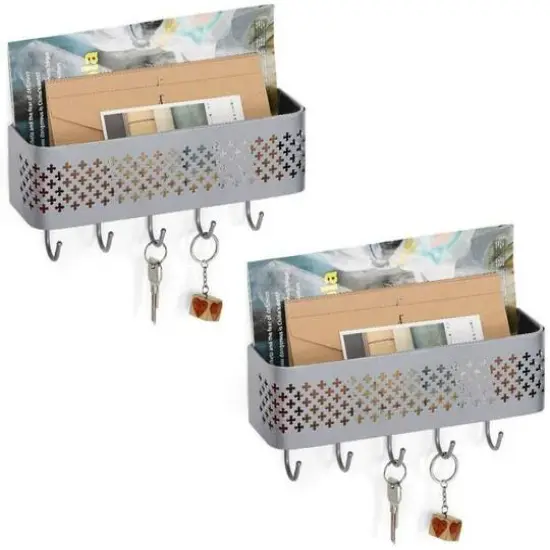 NEX™ Silver Wall Mount Mail Sorter & 5 Hook Key Organizer, 2ct. {1}