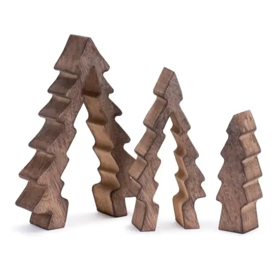 8.5" Wood Pine Tree Nesting Display Set {3}