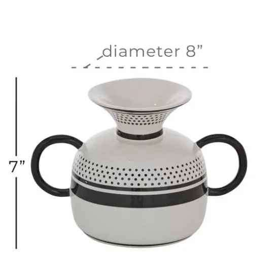 White Ceramic Eclectic Vase, 6" x 8" x 6" {7}