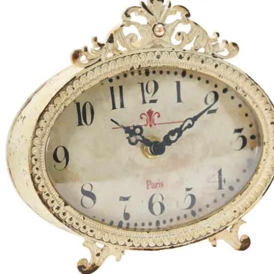 Hello Honey&reg; 6.5" Distressed Pewter Mantel Clock Cream {3}