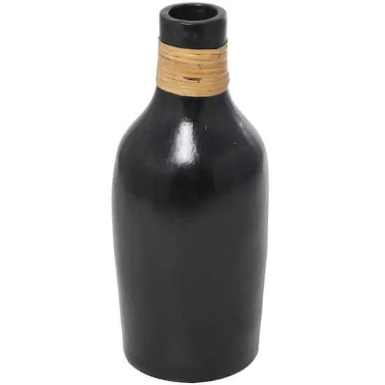 19" Black Ceramic Vase with Wrapped Rattan Detailing {5}