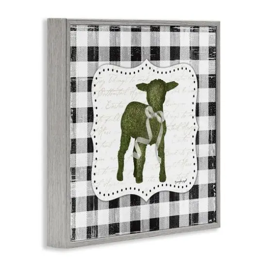 Stupell Industries Seasonal Easter Baby Calf Spring Tartan Pattern Framed Giclee Art Gray {4}