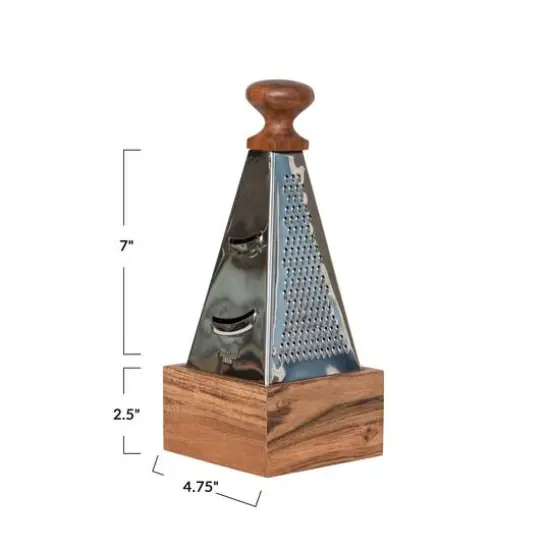 Hello Honey&reg; 7" Handheld Stainless Steel Grater with Acacia Wood Handle & Square Base {6}