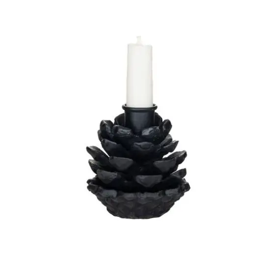 Hello Honey&reg; 3.5" Black Cast Metal Pinecone Taper Candle Holder {4}